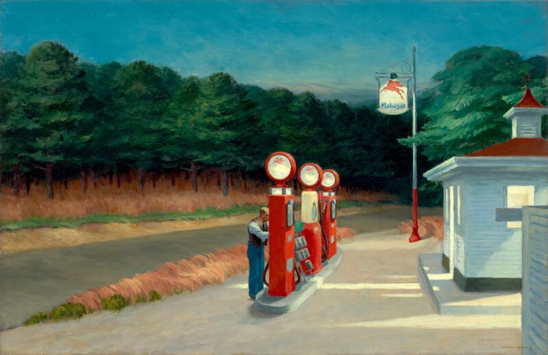 Gas from Fine Art, Prodi Art, bar, forest, station essence, hopper, Edward Hopper, loneliness