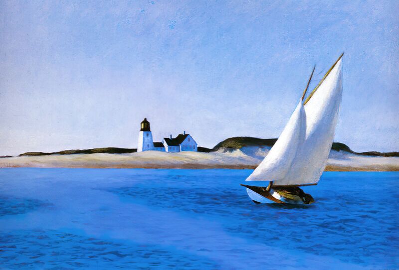 The Long Leg von Bildende Kunst, Prodi Art, blaues Meer, blau, Strand, Leuchtturm, yacht, Ozean, Meer, Boot, Edward Hopper, Trichter