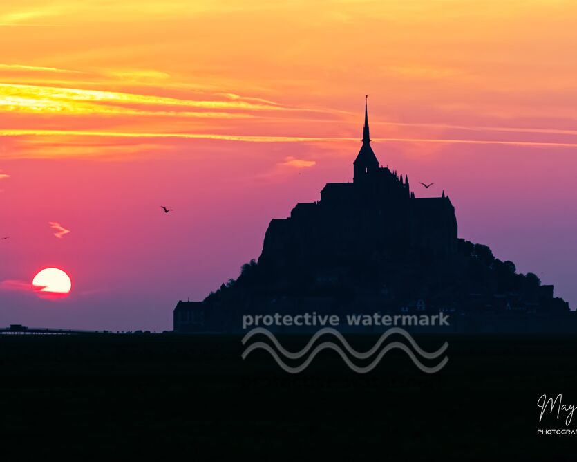 Sunset at Mont Saint Michel from Mayanoff Photography, Prodi Art, colors, berry, Sun, architecture, sunset