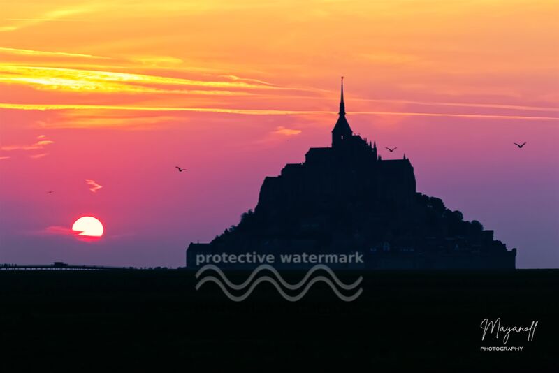 Sunset at Mont Saint Michel from Mayanoff Photography Decor Image