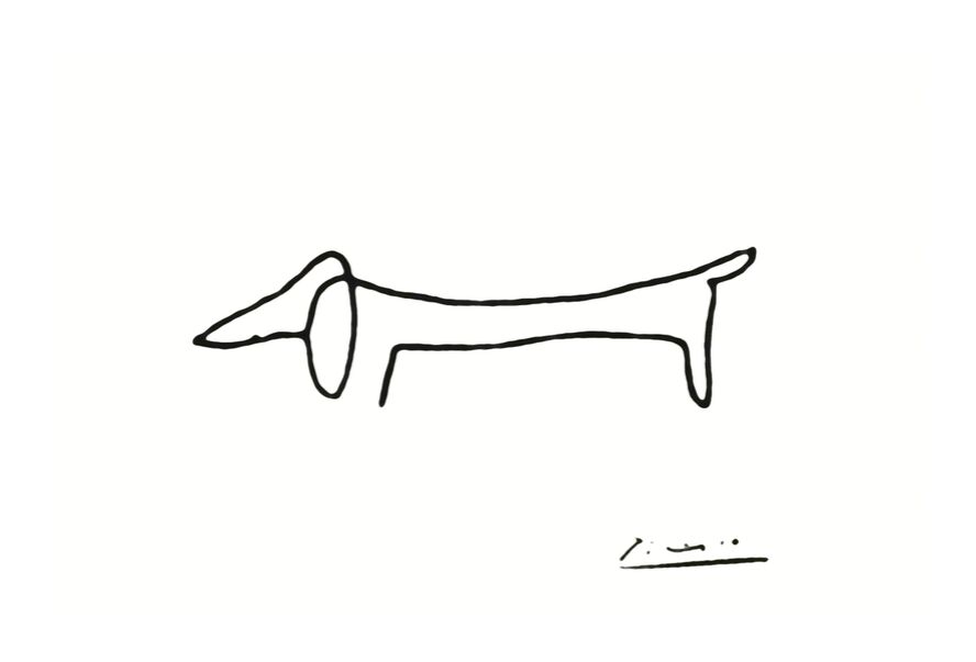 Le chien - PABLO PICASSO de Beaux-arts, Prodi Art, une ligne, chien, PABLO PICASSO, noir et blanc, ligne, dessin au crayon, dessin