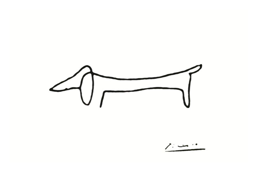 The dog - PABLO PICASSO from Fine Art, Prodi Art, a line, dog, PABLO PICASSO, black-and-white, line, pencil drawing, drawing