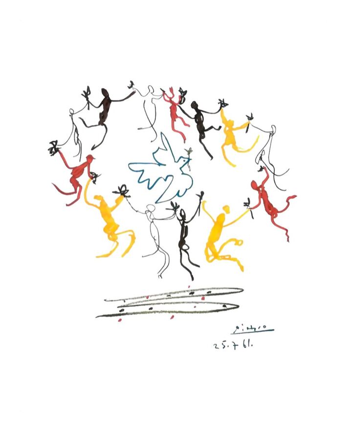 The dance of youth - PABLO PICASSO from Fine Art, Prodi Art, ronde, dance, PABLO PICASSO, peace, dove, children, youth, young, drawing, pencil drawing