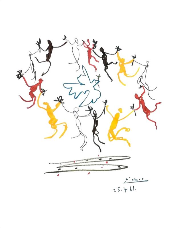 The dance of youth from Fine Art, Prodi Art, ronde, dance, PABLO PICASSO, peace, dove, children, youth, young, drawing, pencil drawing